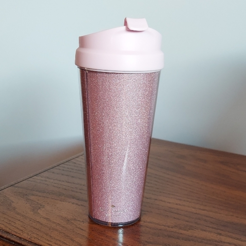 * Kate Spade Pink Sparkling Glitter Acrylic Insulated Tumbler, 16 Oz, Like New